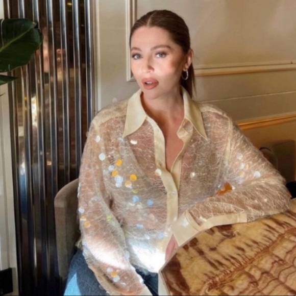 NWT ZARA beige SEMI-SHEER SEQUIN TOP - Picture 7 of 15